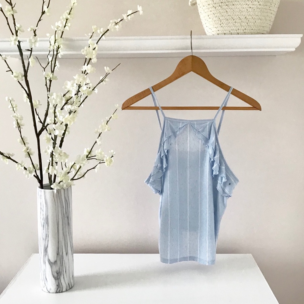 NWT Blue and White Ruffle detail Crop Tank Top